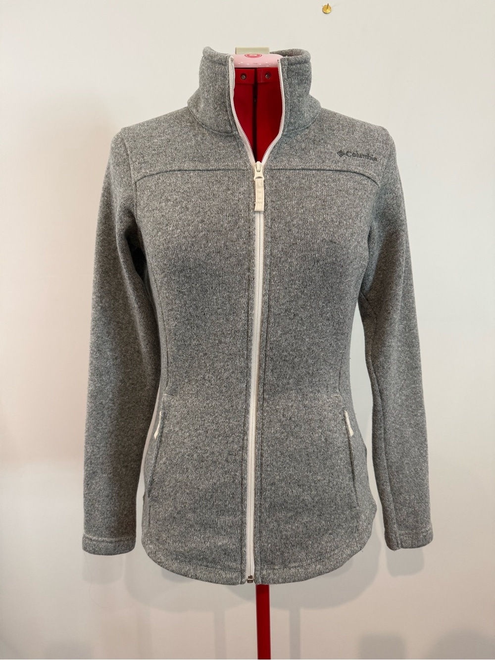 Columbia Full Zip Sweater Fleece Jacket in Gray w/ White Trim - Size Small